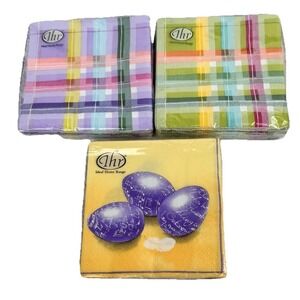 VTG IHR EASTER Eggs Spring Pastel Plaid Paper Napkins Decoupage Crafts NOS (3)